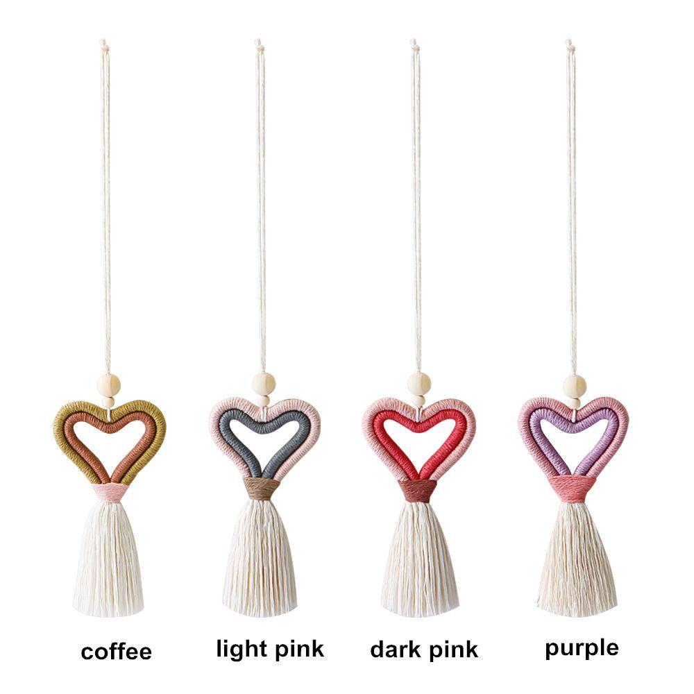 1PC Boho Heart Car Rear View Mirror Hanging Wooden Bead Braids Wall Decor Hanging Colorful Handmade Weaving Car Ornament