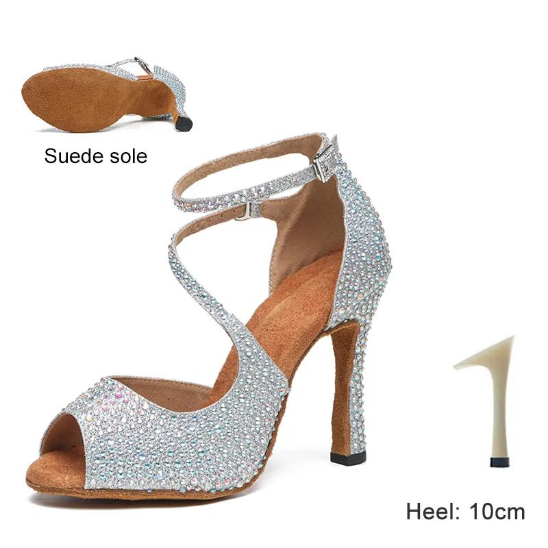 

New Women s Latin Dance Shoes with High Heels and Rhinestones, Soft Soled Jazz Dance Shoes for Women with Soft Soles 41