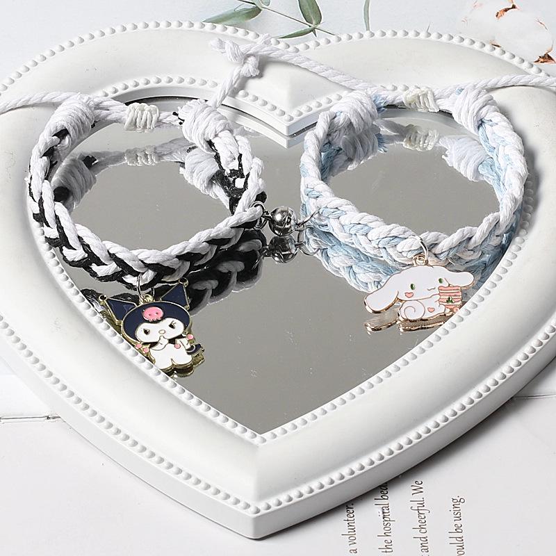 Cinnamoroll & Kuromi Magnetic Bestie Bracelet - Two-Color Braided Friendship Gift for Three-Person Couples