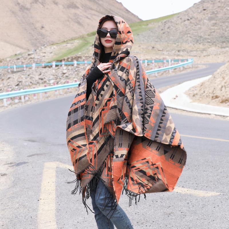 Yunnan Dali Ethnic Style Women's Warm Hooded Scarf Cloak