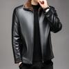 New Style Leather Jacket for Men with Velvet and Thickening for Middle-aged and Elderly Men with Fur Integrated Winter Daddy Lapel Warm Leather Jacket