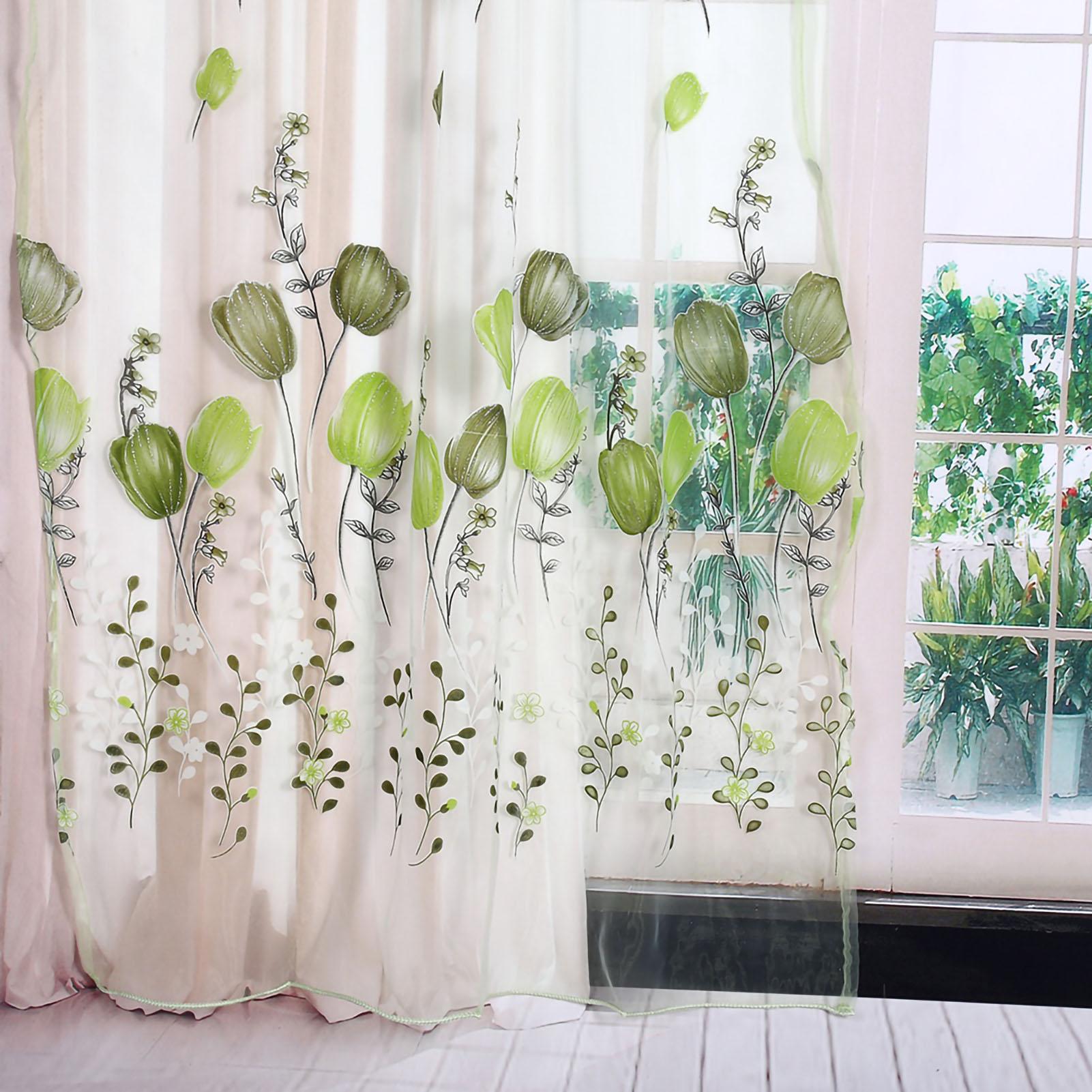 

100*200 см Красочные Тюльпаны Печать Тюль Шторы Прозрачная Драпировка Балкон Окно Украшения Green