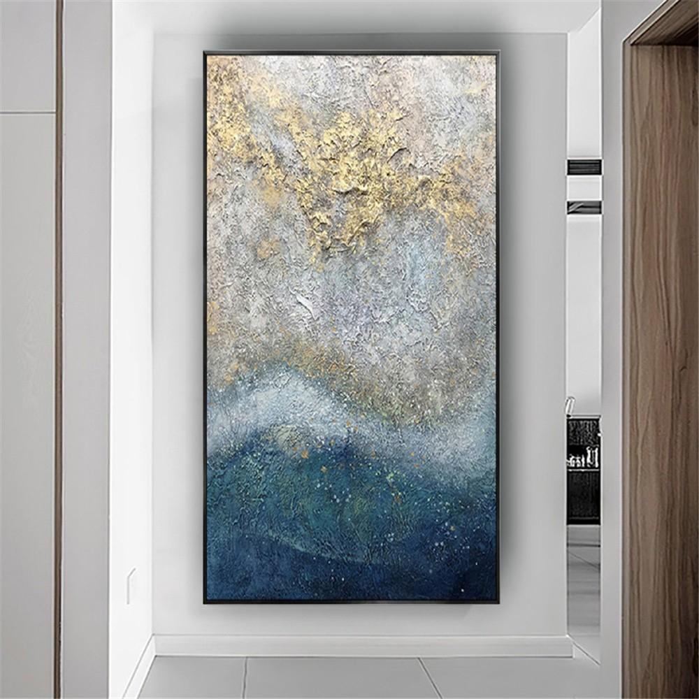 Best Art Handmade Wall Art Pictures Gold Blue Gray Yellow Texture Abstract Oil Painting On Canvas Wall Paintings Decor Home S