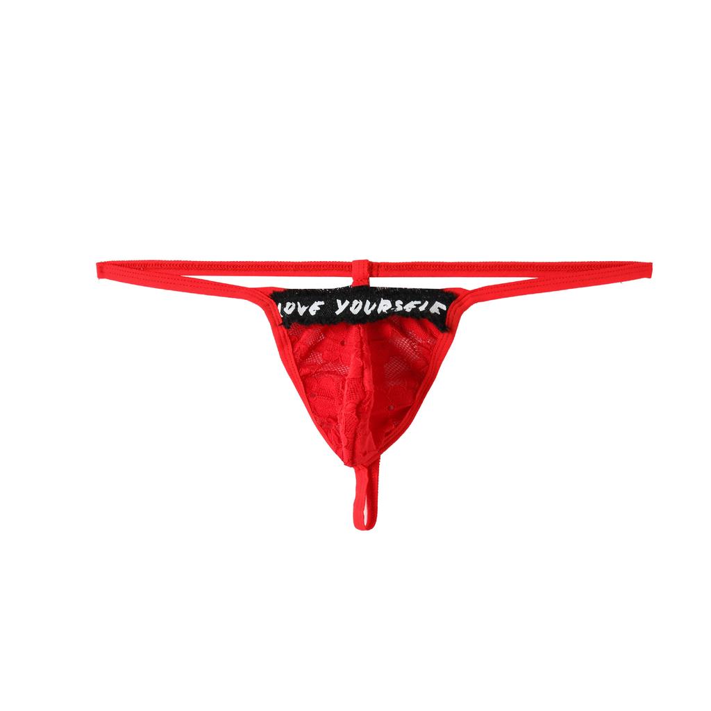 Men's Low Waist Sexy Transparent Lace Thong Breathable Sex Panties Hollow Men's Flirting Panties