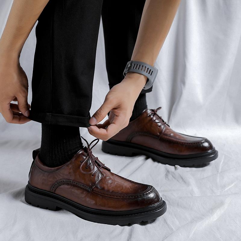 New Lace-Up Oxford Shoes Men'S Comfortable Genuine Leather British Thick-Soled Business Leather Shoes For Spring