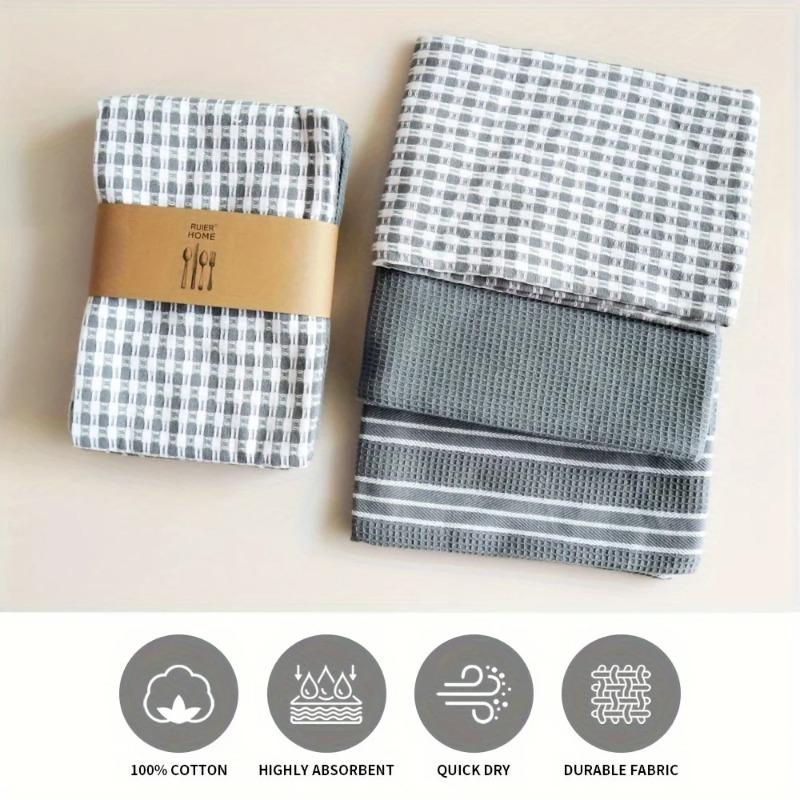 3pcs/set Cotton Kitchen Tea Towel & Napkin Set, Soft Absorbent Household Cleaning Cloth for Daily Use