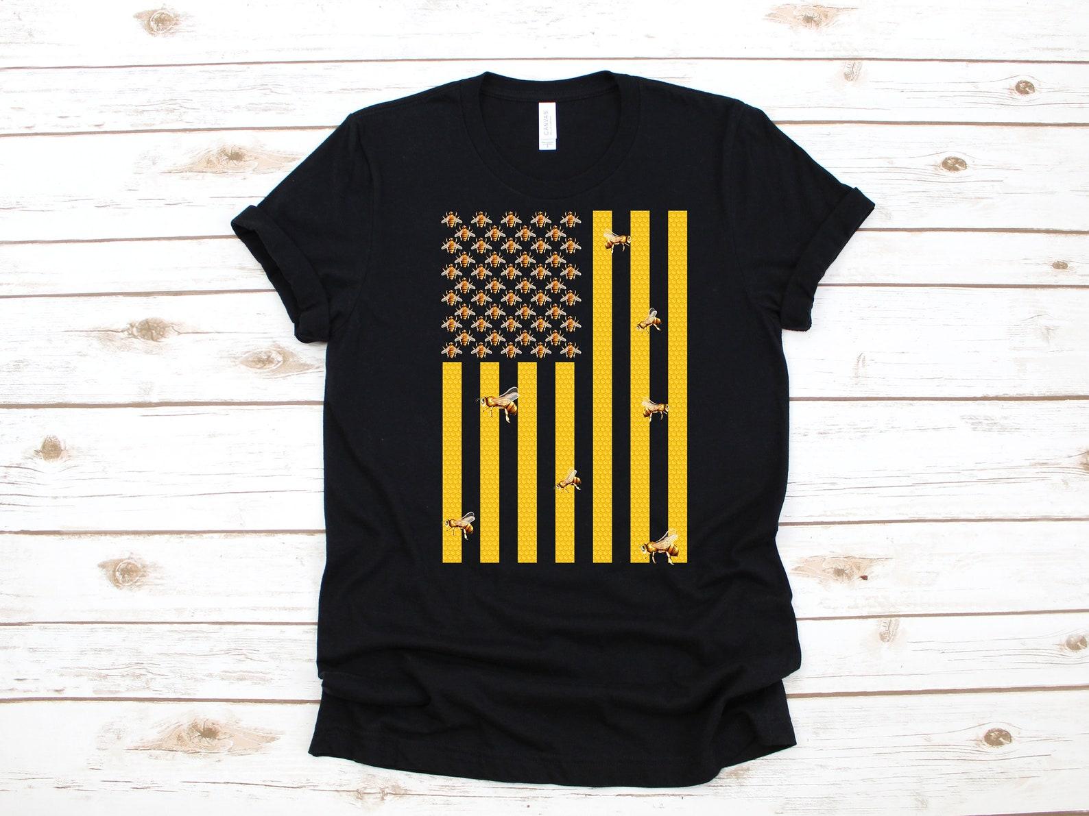 Bee American Flag Shirt, USA Beekeeper Apparel Honey Bee Gift, July 4th T-Shirt,T-shirt, T-shirt, T-shirt, Tank Top L