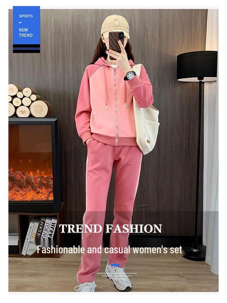 Conjunto de cárdigan con capucha de algodón liso para mujer - Moda exterior informal de moda para primavera/otoño