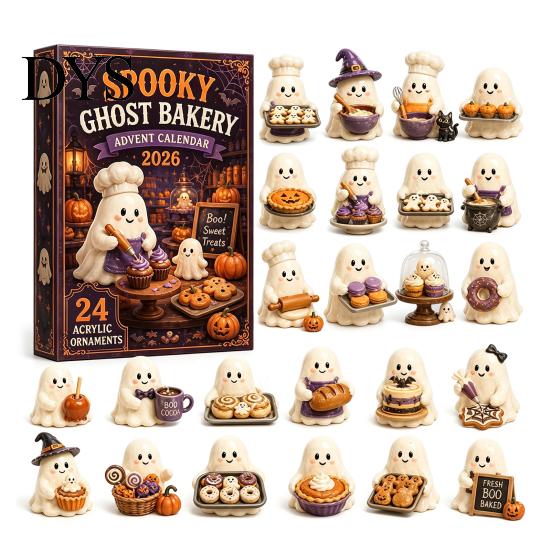Halloween Advent Calendar Calendar, 24-Day Acrylic Ghost Figure Countdown Set to with Diverse Themes, Cute Desk Decor, Collectible Holiday Gift