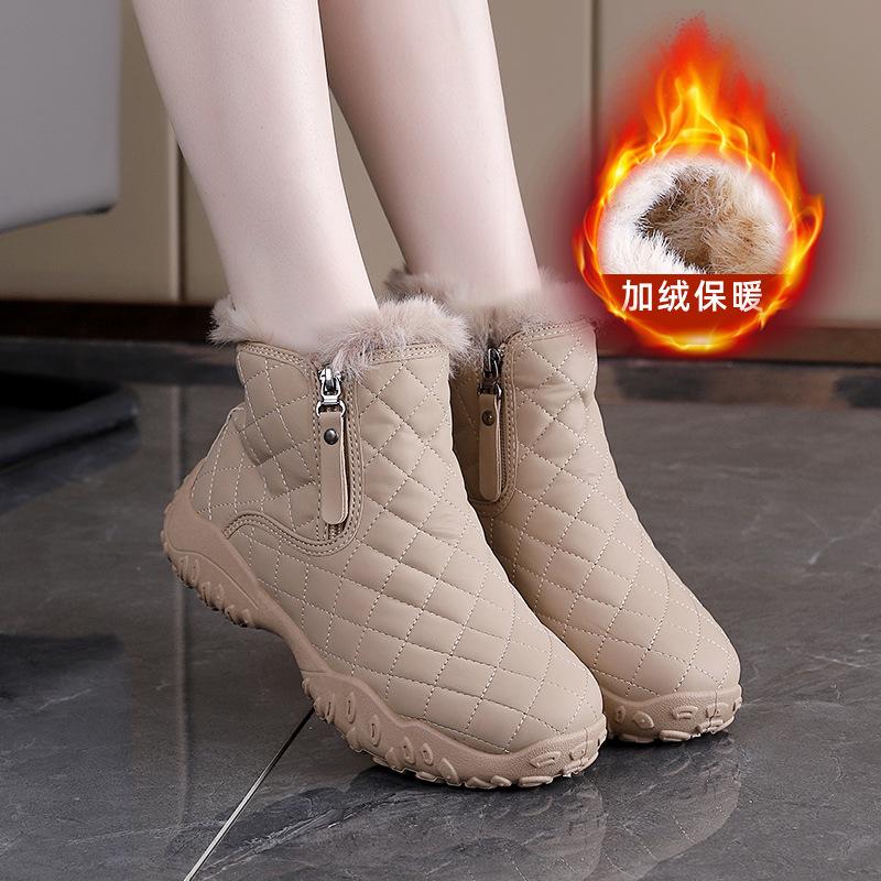 Women's Large Size Soft Sole Winter Warm Fur One Anti-slip Snow Boots Padded Lined Ankle Boots Windproof Outdoor Sports Cotton Boots
