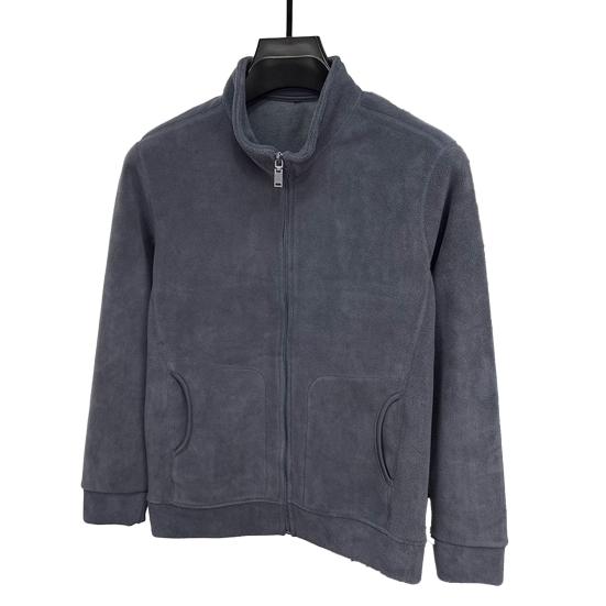 Men Coat Stand-Up Collar Long Sleeve Zipper Closure Polar Fleece Jacket