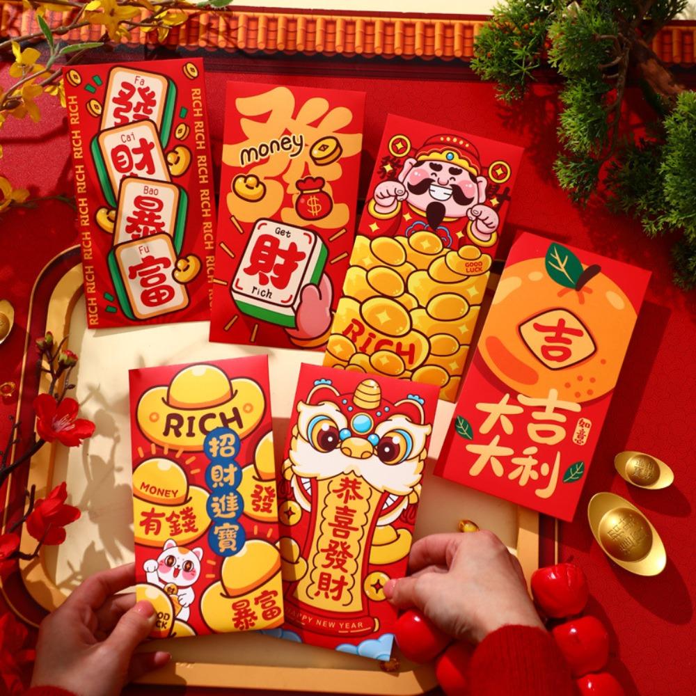 6Pcs Cartoon Chinese Snake Year Red Envelope New Year Money Envelope  Spring Festival
