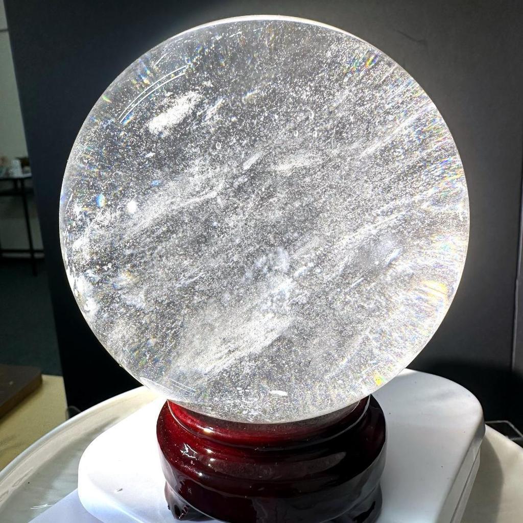 Used Crystal quartz round ball approx. 99.8mm Unique item with pedestal Natural stone figurine