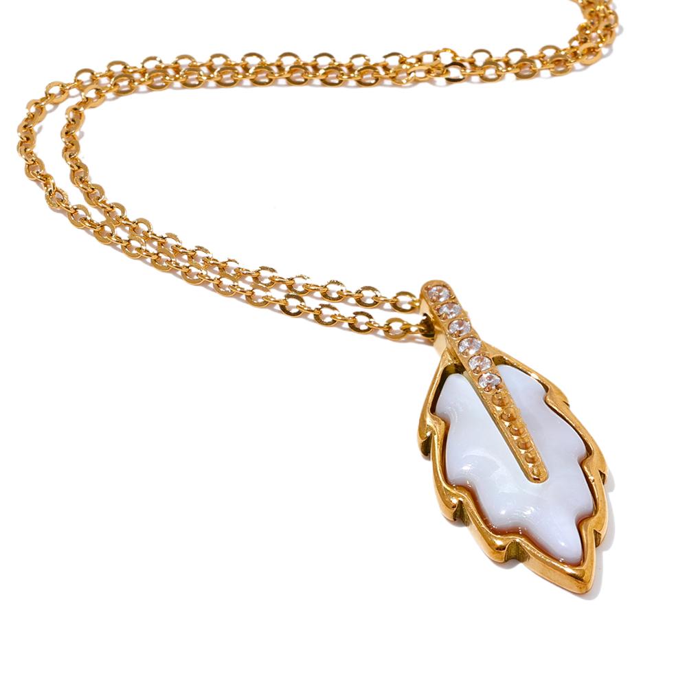 

Yhpup High Quality Shiny Zircon Natural Shell Leaf Plant Pendant Necklace Stainless Steel Chain Neck Collar Exquisite Jewelry