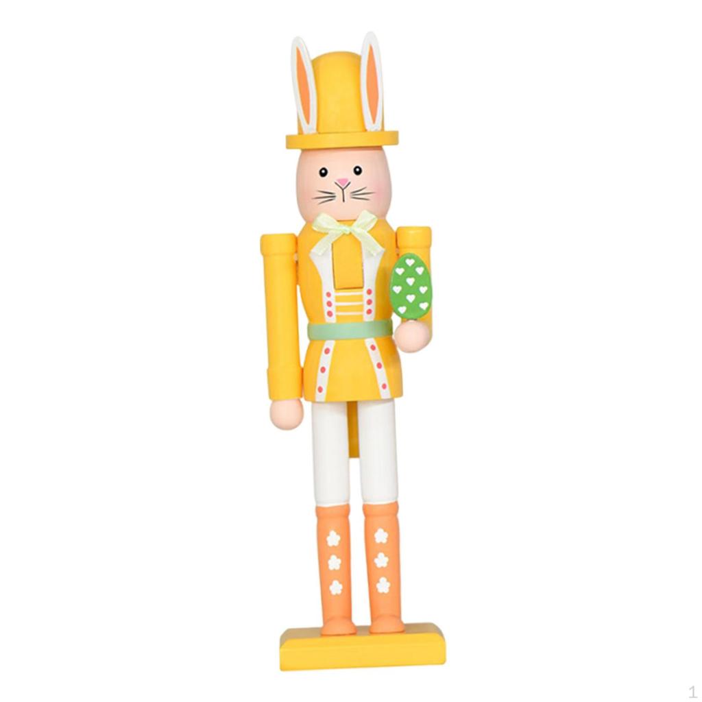 Easter Bunny Nutcracker Figurine Desktop Ornament Animal Sculpture Decor for Spring Living