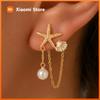 Boucles D'oreilles Pendantes Rétro Bohèmes Dorées Avec Étoile De Mer, Coquillage, Perle Et Chaîne À Pampilles Pour Femme, Bijoux De Mode