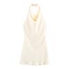 Damen Halter Hals Ärmellos Midi Kleid Elegant Einfarbig Cocktail Party Kleid Lässig Ausgeh Kleid