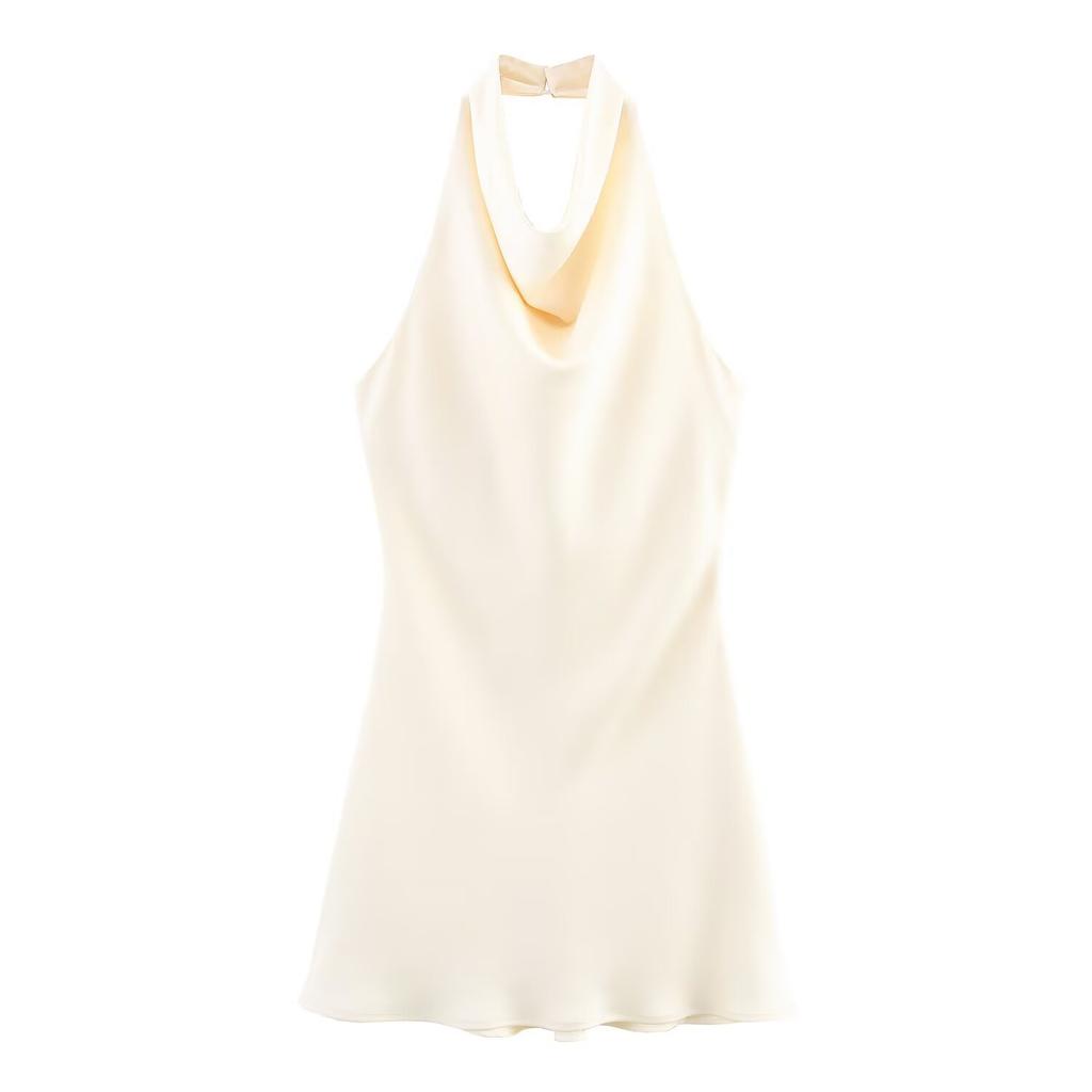 Damen Halter Hals Ärmellos Midi Kleid Elegant Einfarbig Cocktail Party Kleid Lässig Ausgeh Kleid