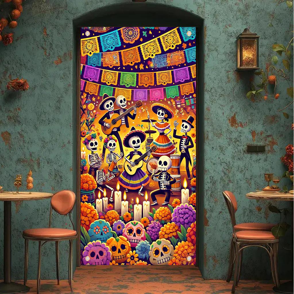 1 piece, performance by the band for the Day of the Dead celebration, polyester fiber art decoration door curtain