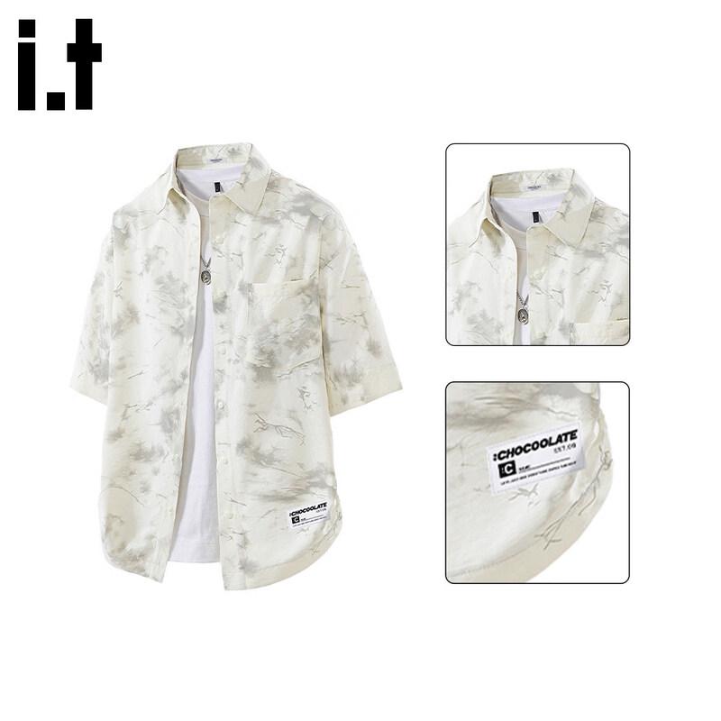Men s Premium Tie-Dye Effect Short-Sleeve Lapel Shirt S