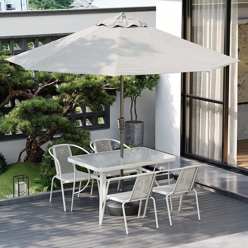 Outdoor Patio & Balcony Dining Chair Set - Wrought Iron & Rattan Backrest Chairs