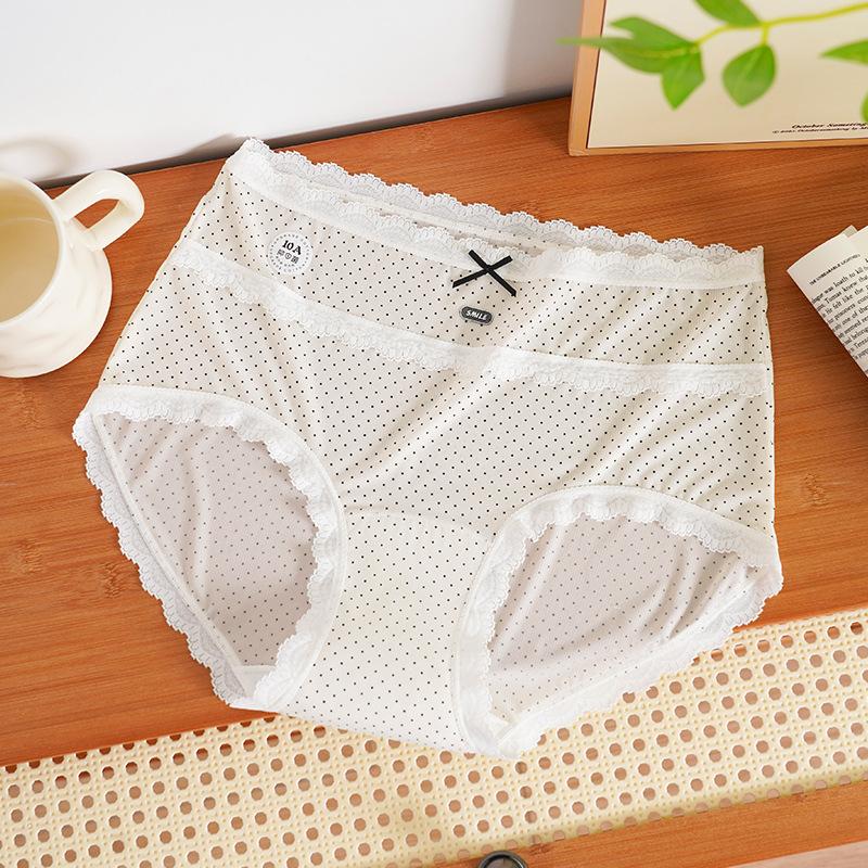 

Plus Size Summer Ultra-thin Vintage Lace Polka Dot Print Cotton Extended Crotch High Waist Triangle Briefs XL шампанского