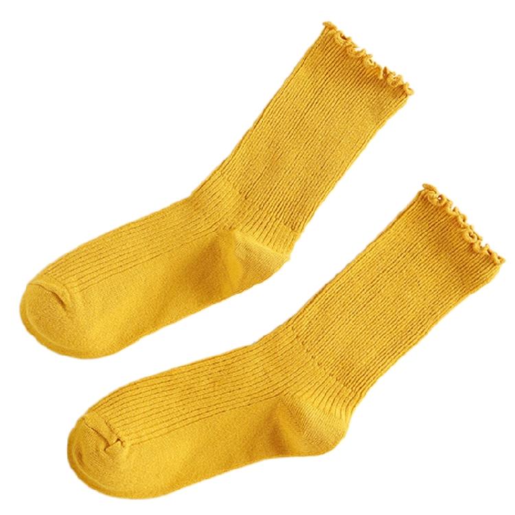 Fashionable Cute Lettuces Edge Frilly Ribbed Knitted Crew Socks for Women Ruffle Ankle Middle Tube Socks