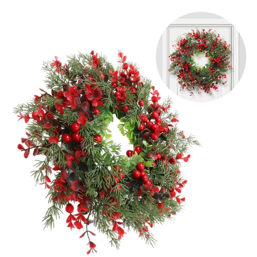 Round Eucalyptus Garland Artificial Christmas Hanging Pendant Red Berries Wreath  Thanksgiving Day