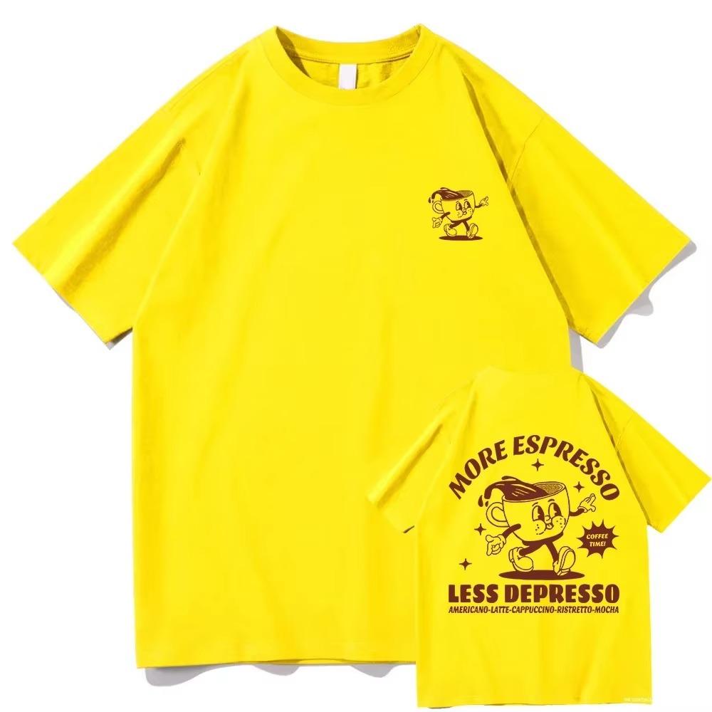 More Espresso Less Depresso T Shirt Men/women Harajuku Vintage Graphic Tshirt Unisex High Quality Tops Retro Tee Shirts