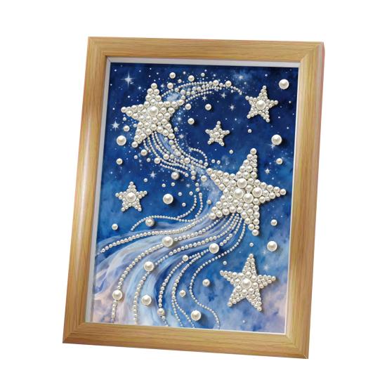 Kit de Pintura DIY com Pérolas Artificiais com Moldura de Madeira Tela Contas de Pérolas Artificiais Ferramentas Adultos Iniciantes Artesanato de Arte com Pérolas Artificiais Feito à Mão Decoração de Parede para Casa