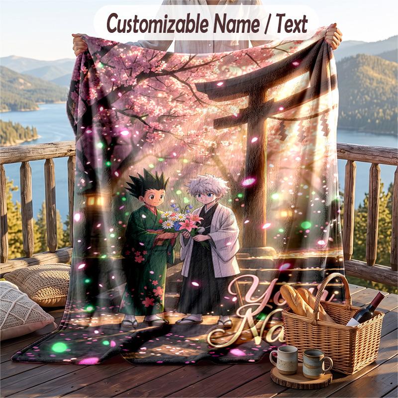 Personalized Flannel Throw Blanket,Hunter × Hunter Custom Printed Name, Cozy Plush Blanket For Home Use