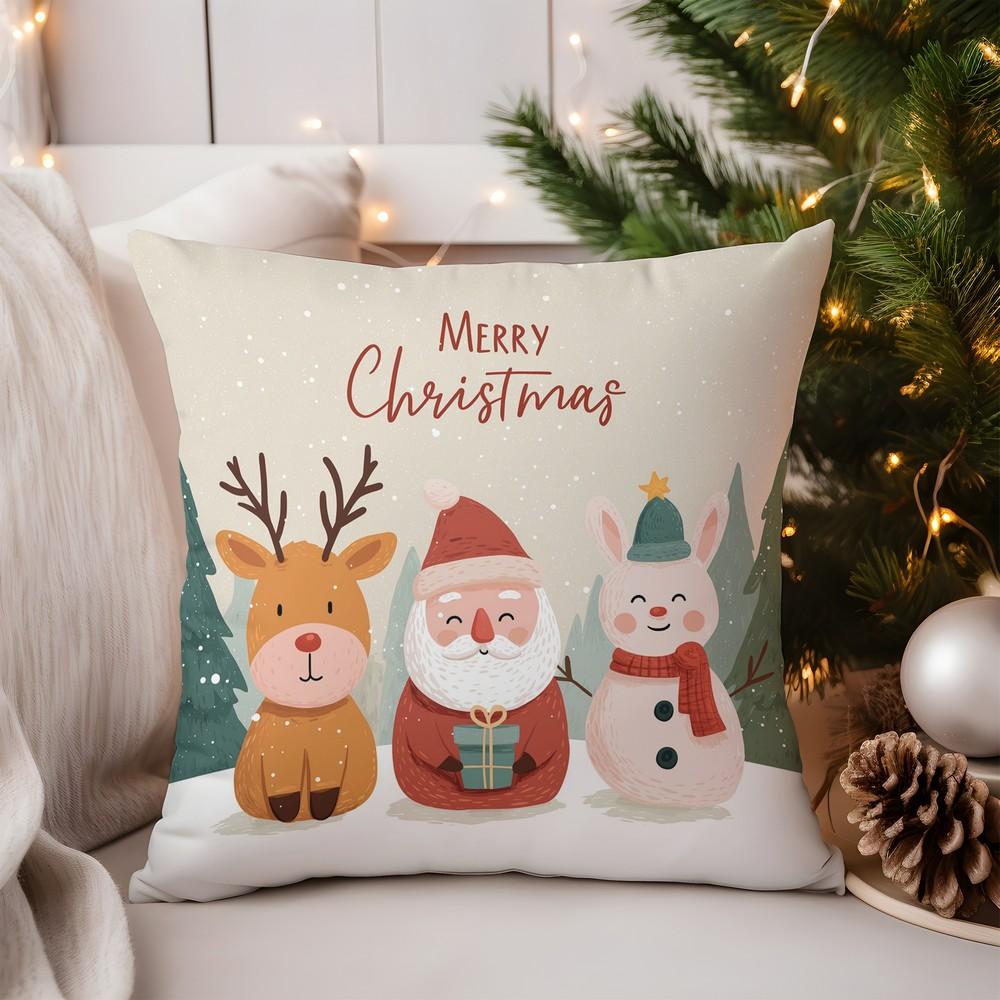 Home Decor Christmas Pine Branch & Ornament Pillow Pattern Cushion Cover Suitable for Sofa Bedroom Car Pillow Cover