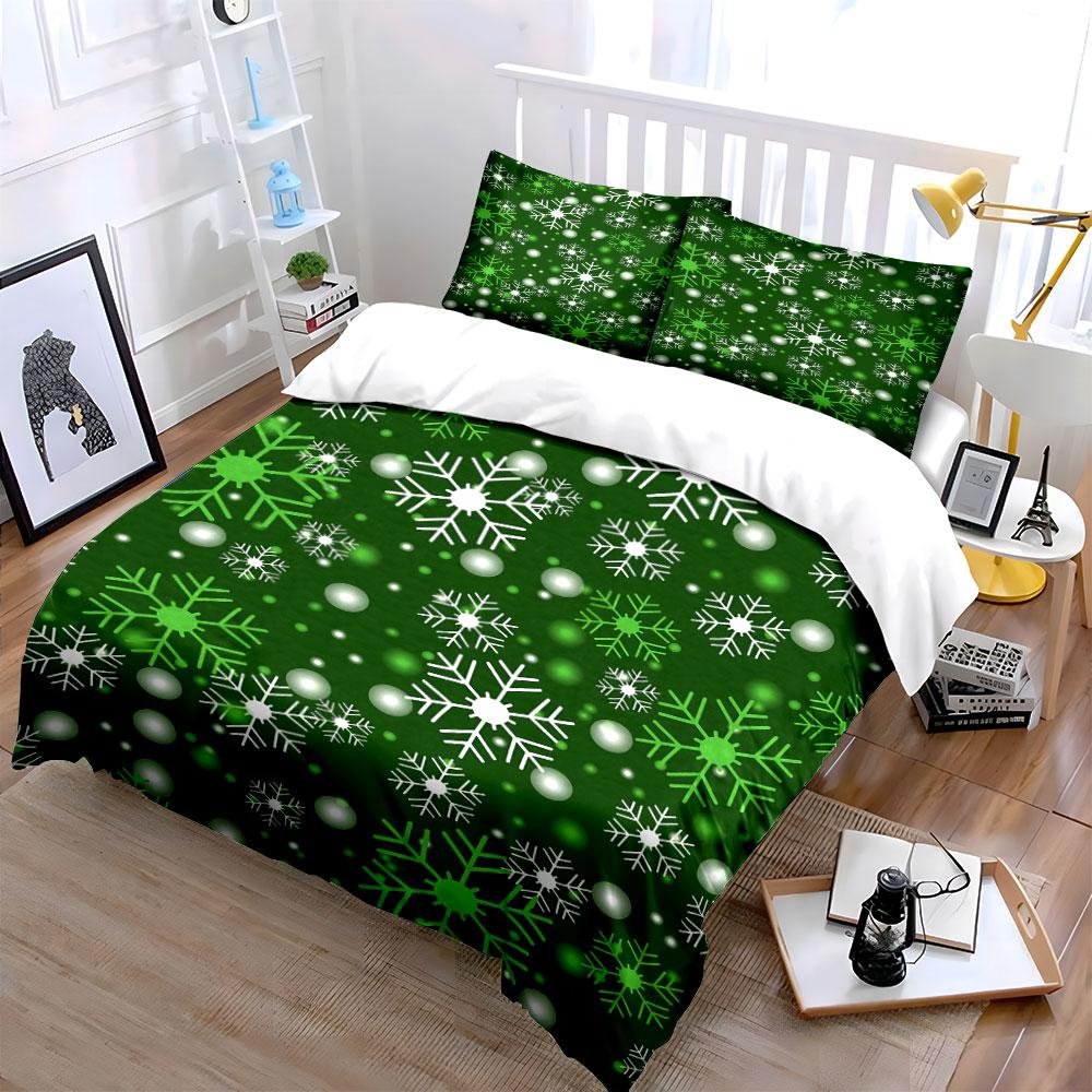 Green Snowflake Bedding Set Bedding Duvet Cover Set Duvet Cover Pillowcases (1 * Duvet Cover 2 * Pillowcases, without duvet insert)