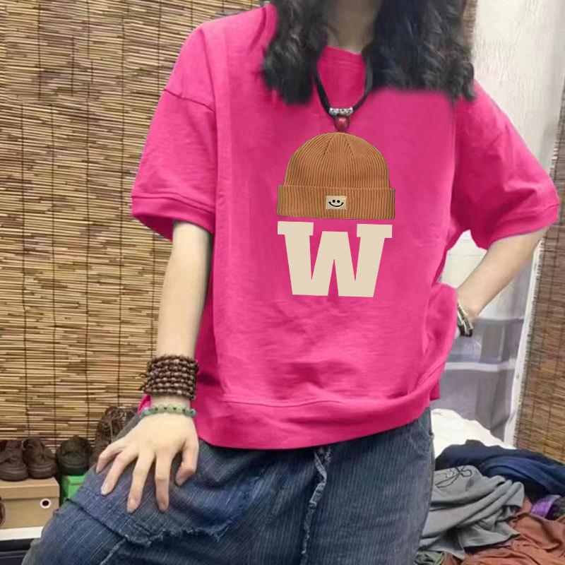 

Женская футболка больших размеров, повседневная, свободного кроя, с коротким рукавом, из 100% хлопка, с модным принтом 3XL [160-180 lbs]