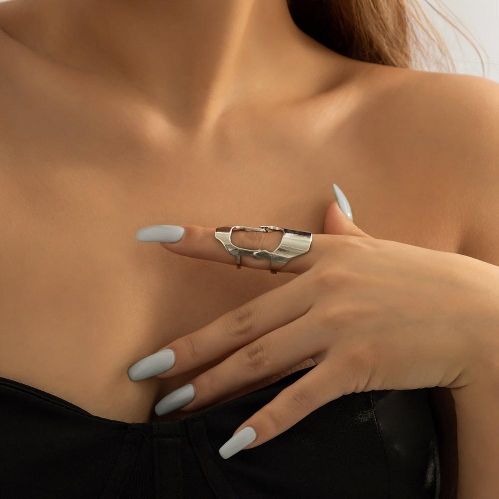 Retro Hip-hop Geometric Hollowed-out Silver Color Bendable Joint Wide Ring for Women Personality Punk Jewelry Gifts Accessories