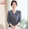 Women's V-Neck Knit Sweater for Middle-Aged