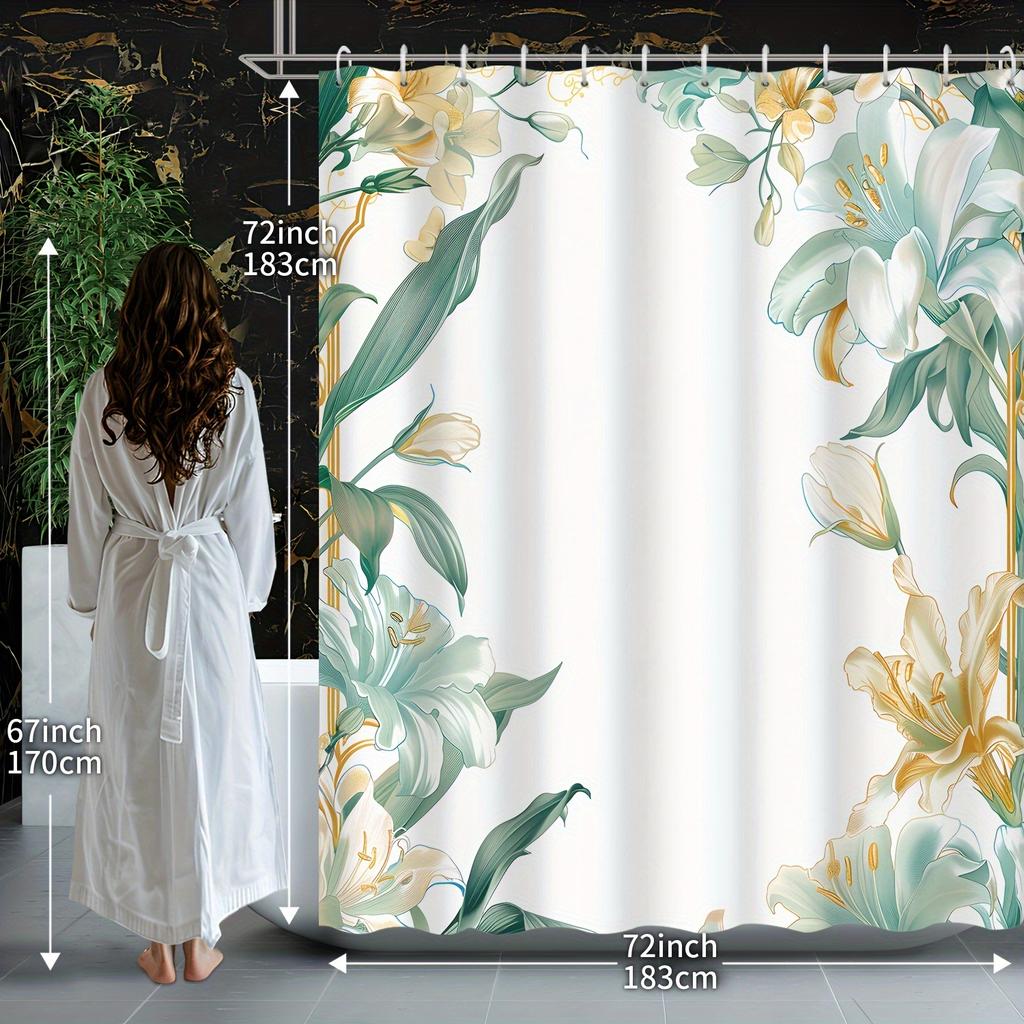 1 Stück Moderne Kunst Schöne Lilienblumen Dekoration Illustration Badezimmer Duschvorhang Mit Haken Duschvorhang Polyesterstoff