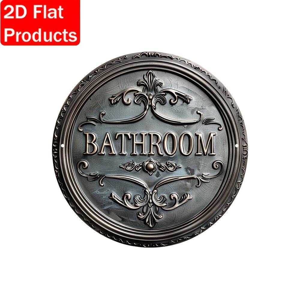 Panneau Décoratif de Salle de Bain Style Vintage, 1 pièce Plaque Métallique Ronde 2D Design Classique à Suspendre au Mur Décoration Polyvalente pour Porte