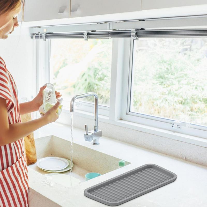 Kitchen Sink Splash Guard Reusable Quick Drying Silicone Kitchen Sink Tray Bathroom Supplies Dish Drying Pad For Chinese New