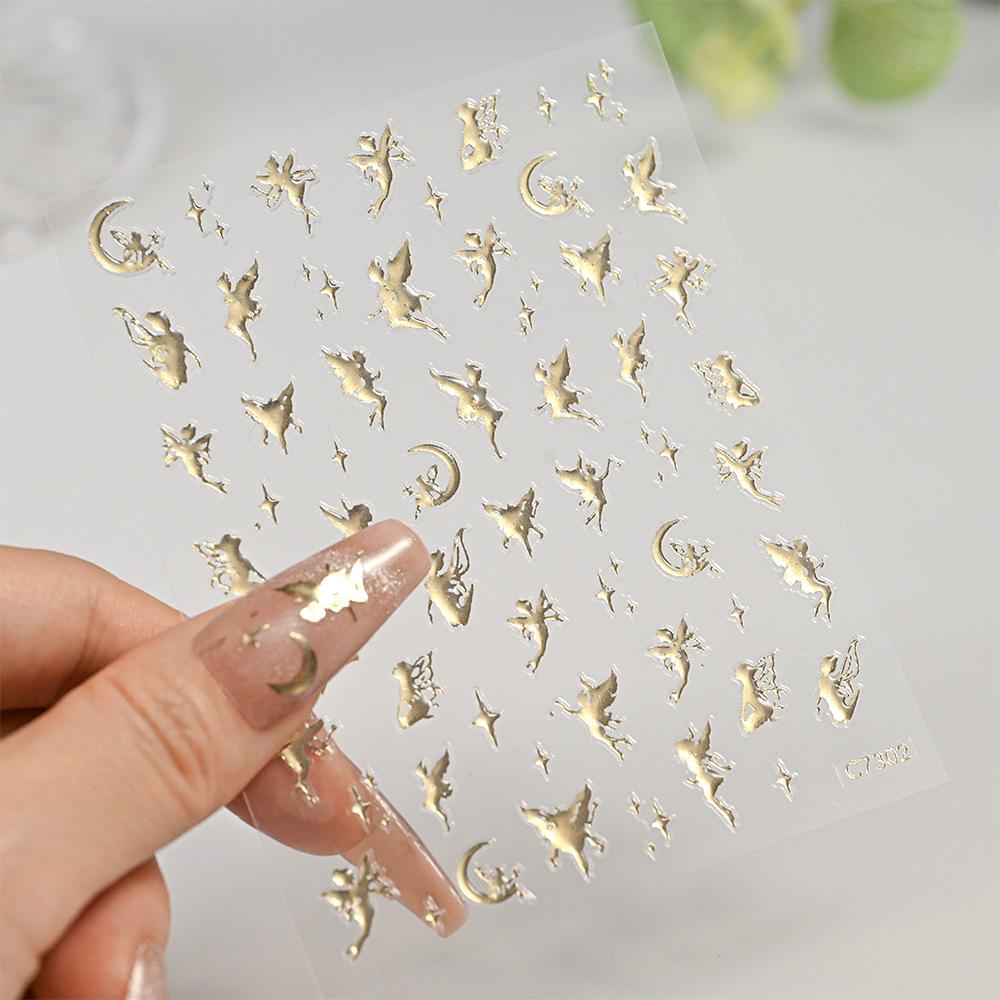 Champagne Gold Star Moon Angel Nail Art Sticker Adhesive Self-Adhesive Solid Color Champagne Gold Light Luxury Nail Art Sticker