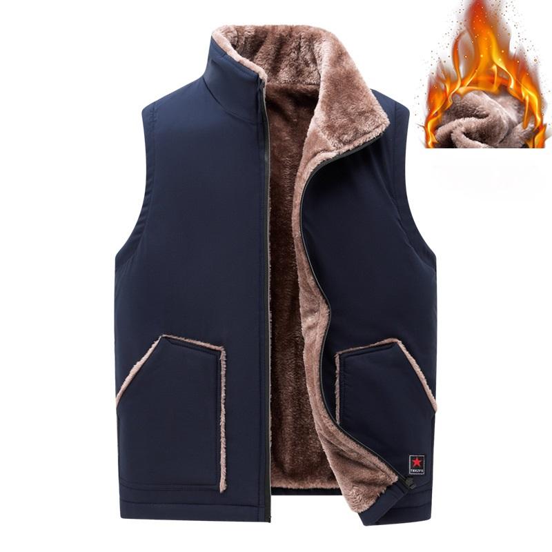 

Мужской жилет из хлопка для людей среднего и пожилого возраста с толстым зимним бархатным жилетом, безрукавка на бретелях, куртка из овечьей шерсти 6XL темно-синий
