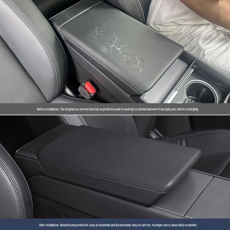 Black & White Silicone Armrest Cover for Tesla Model Y/3/YL – Scratch & Wear Resistant