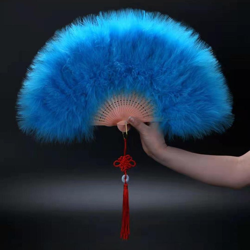 

Chinese Handheld Feather Fan Colorful Traditional Wedding Folding Fan With Tassels Elegant Show Dance Fan Wedding Party Decor