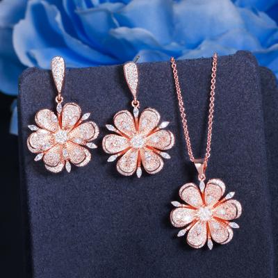Ki0085 Diamond Rose Gold Flower Earrings Pendant Small Set Super Flash Zircon Women'S Jewelry