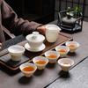 Suet Jade Tracing Tea Set Gift Set Creative Ten-head White Porcelain Tea Set Set Commercial Holiday Gift