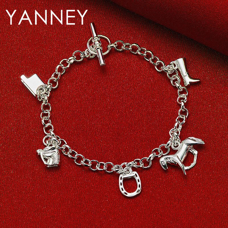 925 Sterling Silver 8-inch Horse/Shoe/Bracelet Women's Fashion Accessory Wedding Party Gift Jewelry