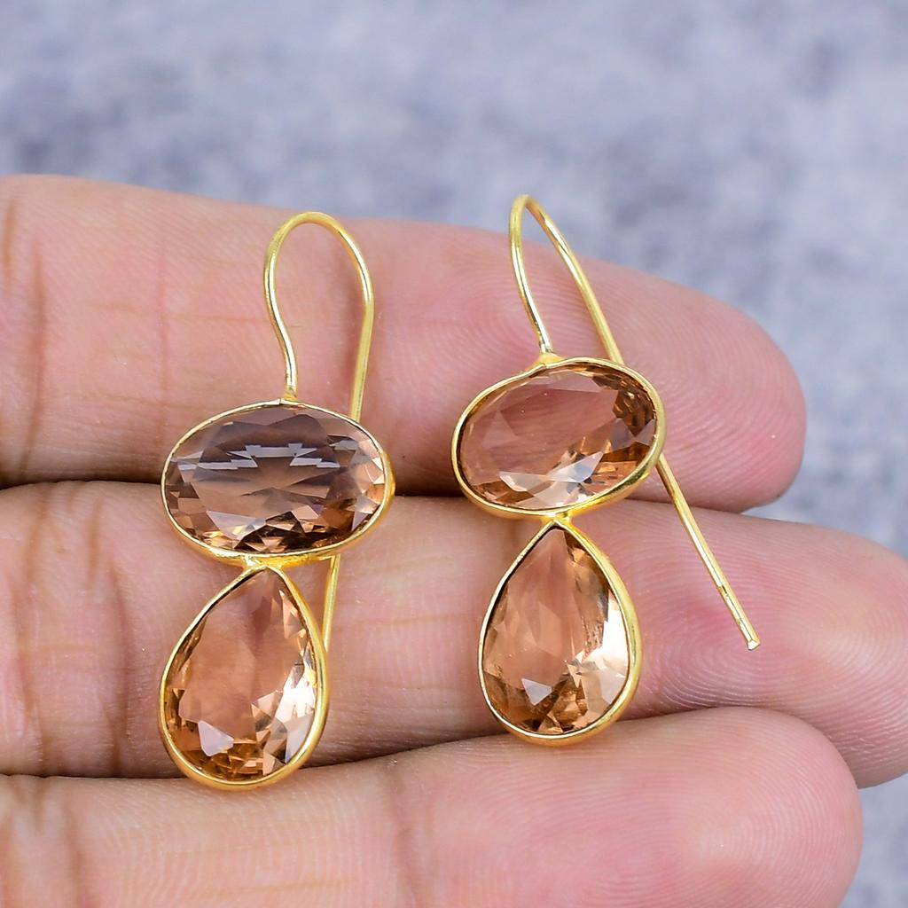 Morganite Gemstone Handmade 925 Sterling Silver Jewelry Earring 1.46" M-2640