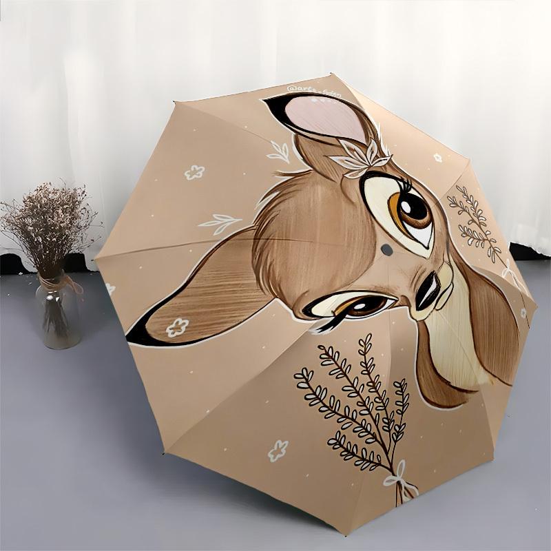 Deer, Illustration Themed Automatic Opening and Closing Umbrella, Brightly Colored 8-rib Portable Umbrella, Suitable for Men and Women, A Perfect Gift