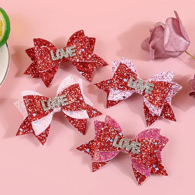 1/4pcs Valentine's Day Hair Clips for Girls Love Glitter Hair Bows Barrettes Clips for Girls Kids Party Hair Accessories