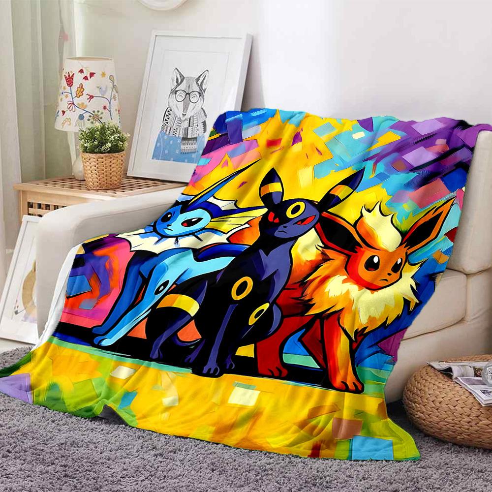 1pc Eevee Evolution Trio, Pokémon Blanket Lightweight Flannel Blanket Throw Blanket For Sofa, Bed, Travel, Camping, Livingroom, Office, Couch